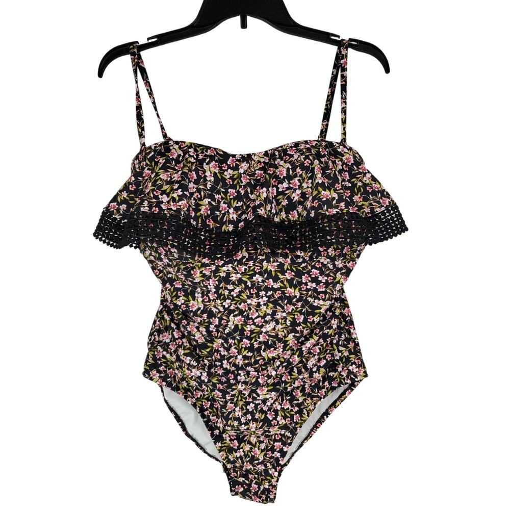 Kona Sol Womens Bandeau Medium Coverage One Piece Swimsuit Crochet Bandeau Large